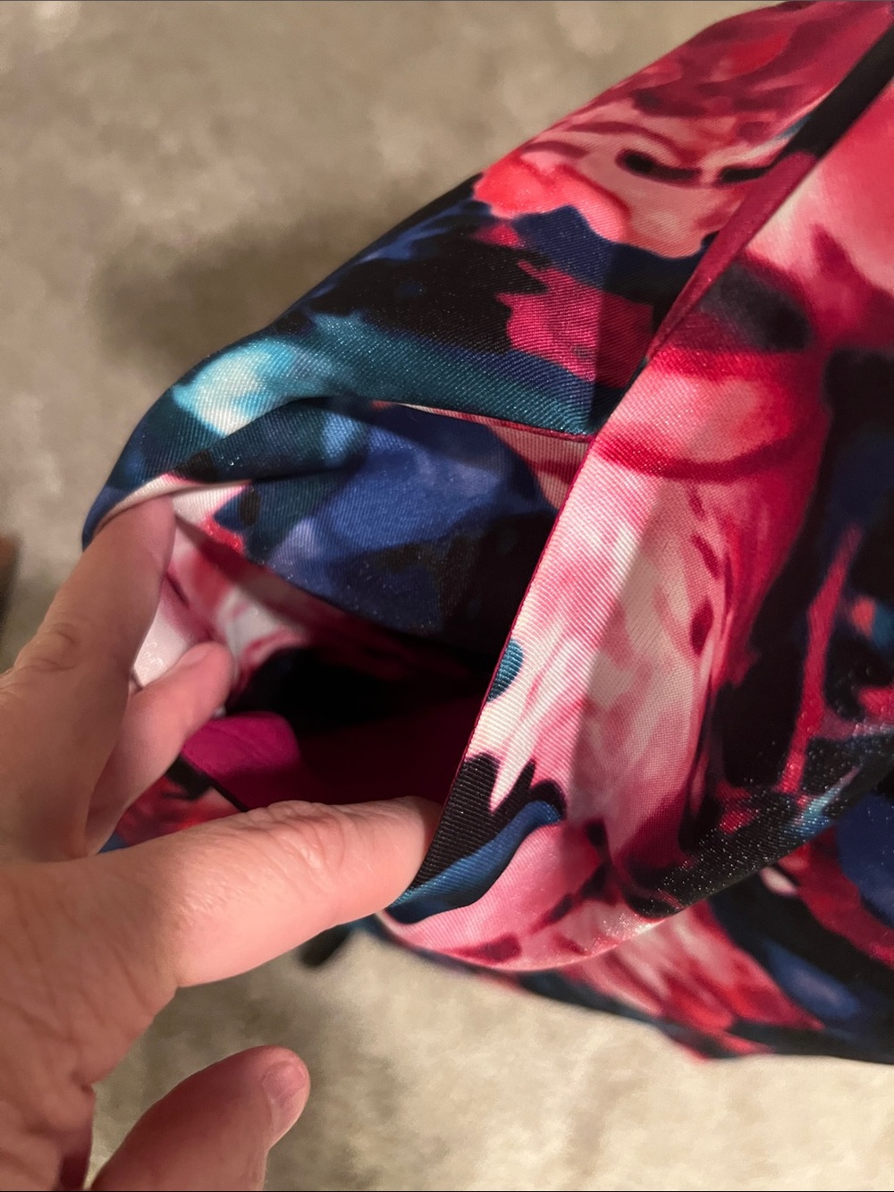 Vince Camuto Navy Floral Mini Dress with Pink & Teal Blooms Size 12 - Picture 4 of 9